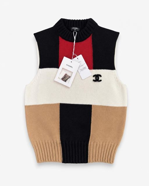 CHANEL 컬러블록 니트 베스트 민소매 조끼 대표 미리보기