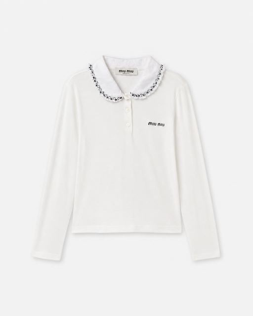miu miu 화이트 롱슬리브 프릴 칼라 블라우스 대표 미리보기