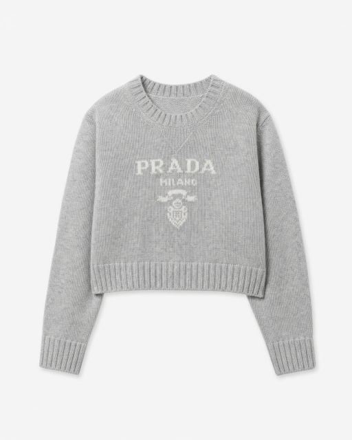 PRADA 그레이 로고 크롭 니트 대표 미리보기